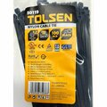 Tolsen 8  Black Cable Tie Heavy Duty UV Rated Nylon, 100PK 50119